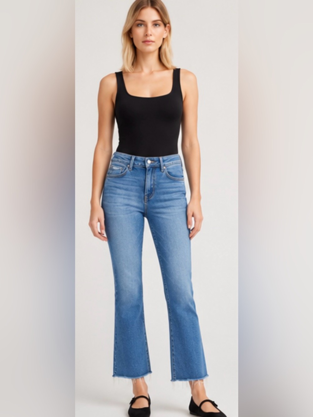 Flying Monkey High Rise Raw Hem Crop Flare Jeans Size 29 Medium Wash
